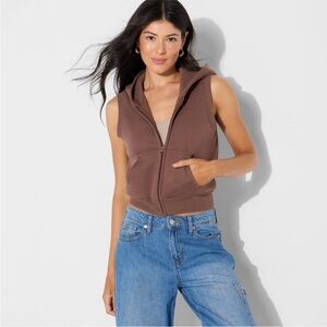 Wild Fable Brown Sleeveless Zip-Up Hoodie